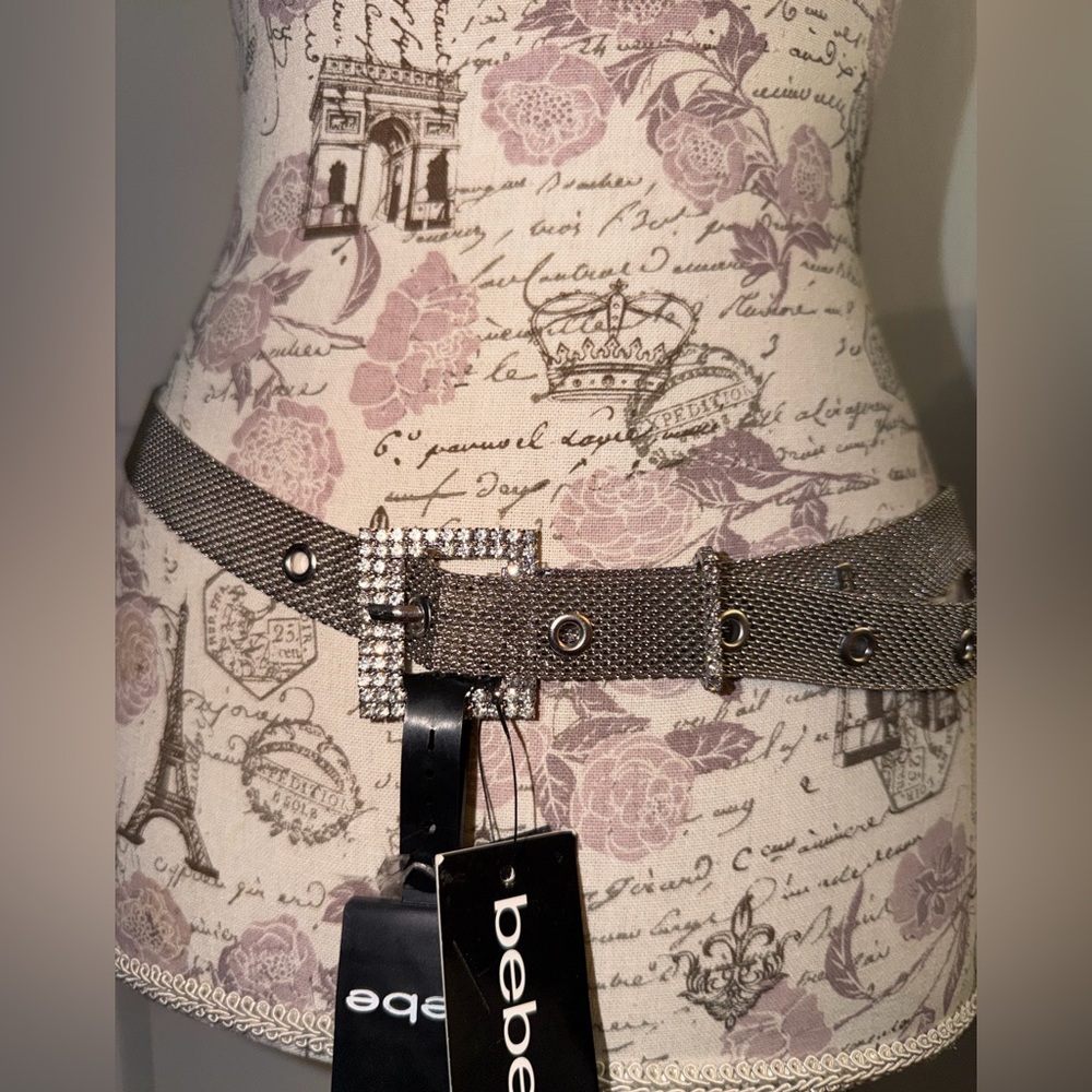 Bebe Metallic Mesh Belt with Sparkling Buckle